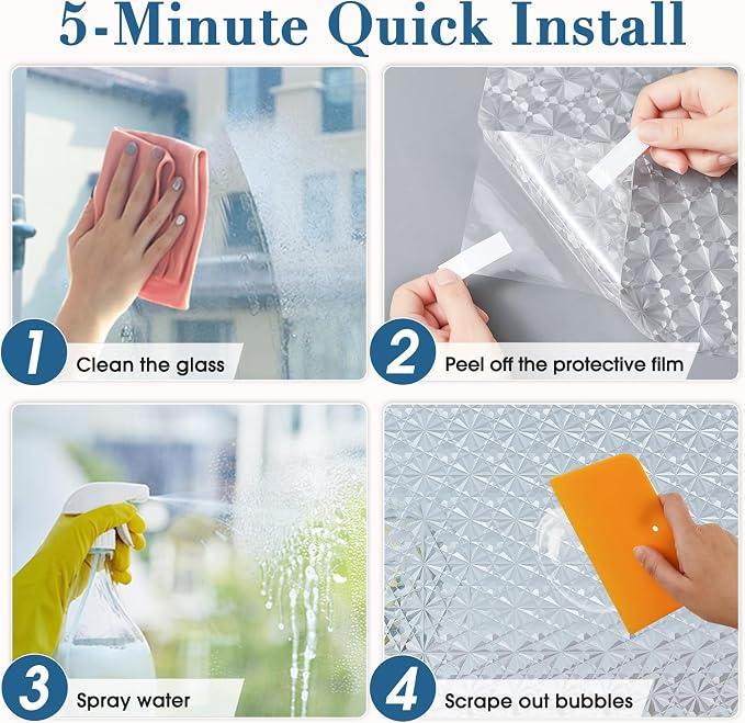 Windimiley Frosted Glass Window Privacy Film, 3D Diamond, 11.8" x 78.7" | Static Cling No Glue Removable, UV Heat Blocking, Decorative Window Film, Renter Friendly for Bathroom Bedroom Door