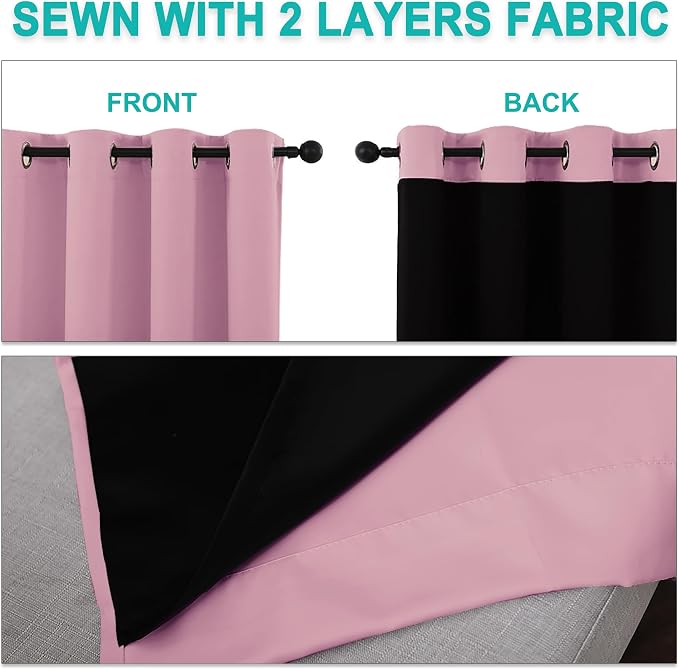 NICETOWN Crystal Pink Full Shade Curtain Panels, Pair of Thermal Insulated & Energy Efficiency Blackout Curtains for Living Room Windows, Lined Silky Performance Window Dressing (42" Wide x 84" Long)