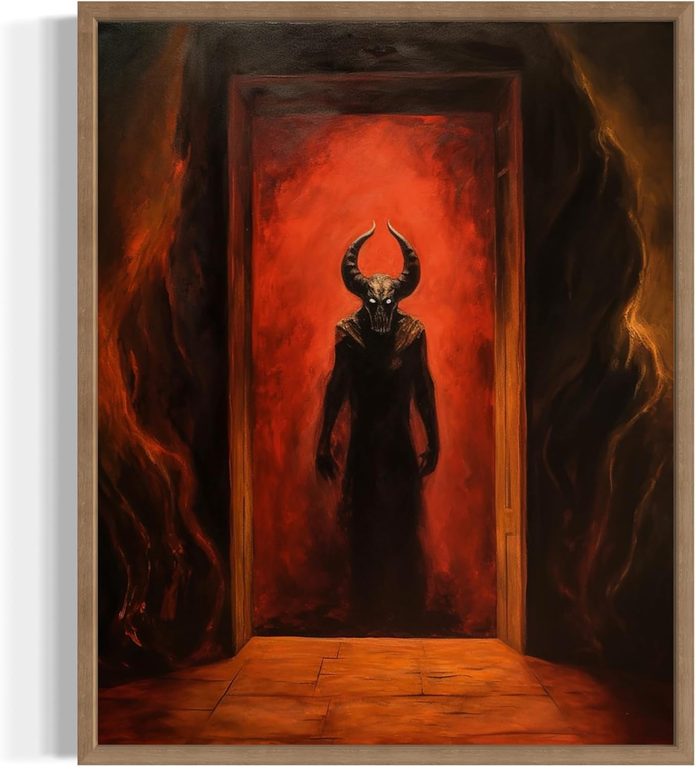 Satan and Hell Poster Art Print, Halloween Scary Vintage Wall Art Academia Spooky Painting Decoration for Horror Prints, Gothic Posters Bedroom Decor 89 (Satan and Hell, 16 x 20 inches, Wood Frame)