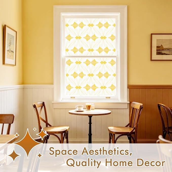 SOMWISE Frosted Glass Window Privacy Film with Tools, Heat Blocking, Anti-UV, Anti-Glare, Static Cling, Decor for Home Bathroom Door, Renter Friendly, Removable, Reusable, Yellow 35Inchx78.5Inch