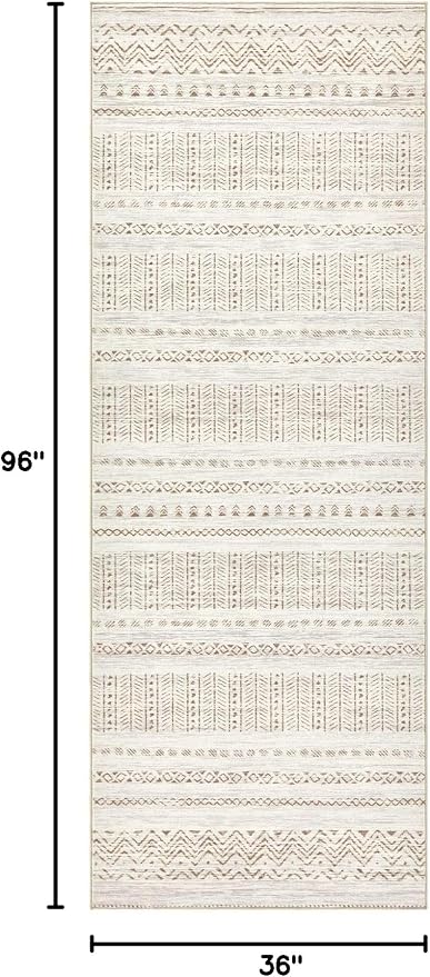 cotiled Washable 3x8 Runner Rugs: Washable Boho Rugs with Non Slip Backing Large Soft Indoor Stain Resistant Carpet for Living Room Bedroom Farmhouse Dining Room Lightweight Home Decor Brown/Cream