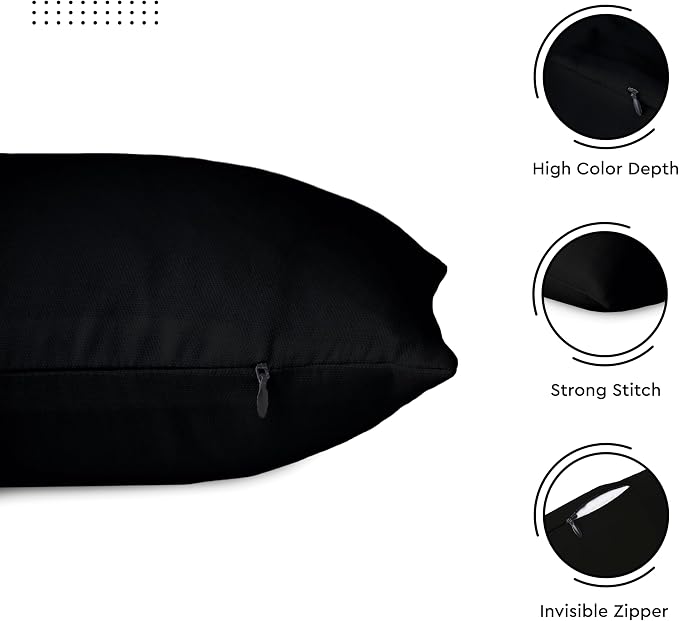 Encasa XO Throw Pillow Covers 12x12 in Set of 2 Jet Black | No Inserts | Cotton Pillow Covers for Living Room, Bed, Sofa, Couch | Decorative Cushion Covers with Improved Zipper