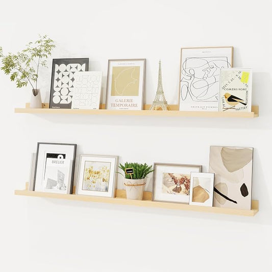 Picture Ledge Shelf, Floating Shelves Set of 2, 40 Inches Solid Wood Nursery Book Shelves for Toys Storage, Kids Bookshelf Wall Mounted for Living Room Decor Books Photo Frames, Unfinished Natural