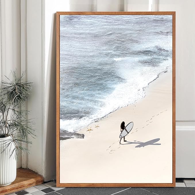 CHDITB Surfing Framed Canvas Wall Art, Seaside Ocean Surf Wall Decor, Modern Beach Surfboard Artwork, Summer Tropical Sea Painting for Beachy Bedroom Dining Room Surfer Room Decoration 24"x36"X3