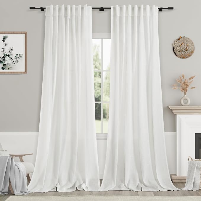 Linen Off White Curtains 120 inch Extra Long for Living Room Back Tab Light Filtering Semi Sheer Drapes Modern Farmhouse Coastal Decor Cotton Textured Curtain for Floor to Ceiling Window 10 FT