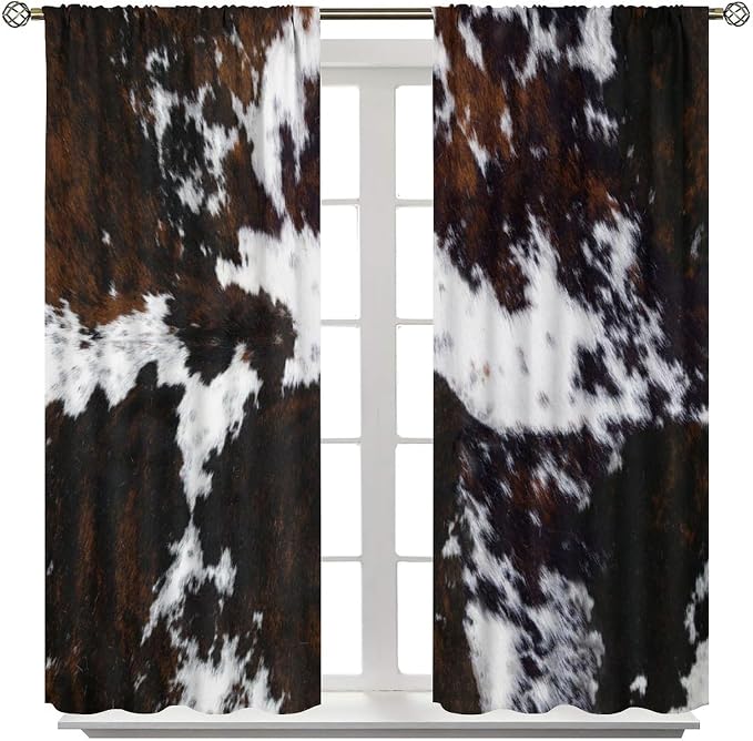 Cow Print Blackout Curtain for Living Room, Animal Black White Cow Window Treatments Western Rustic Farm 2 Panels Rod Pocket Drapes for Bedroom Kitchen Decor 42x54 Inch