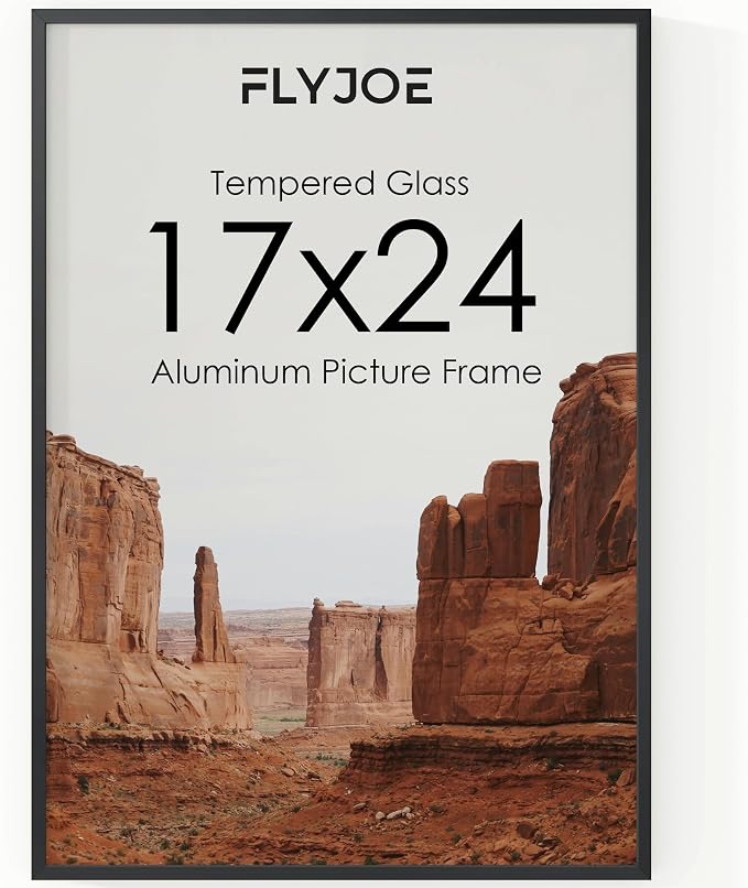FLYJOE 17x24 Metal Picture Frame - Black Aluminum Picture Frames with Real Glass, Wall Mounting Horizontally or Vertically, Diploma, Certificates and Decor for Wall Gallery 24x17 Frame, Black