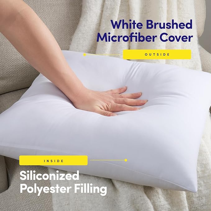 20X20 Pillow Inserts - Throw Pillow Set - Cushion Inserts for Decorative Throw Pillows Covers - Soft & Supportive Pillows for Couch, Sofa, Bed, or Chair, 2 Pack - 20" x 20"