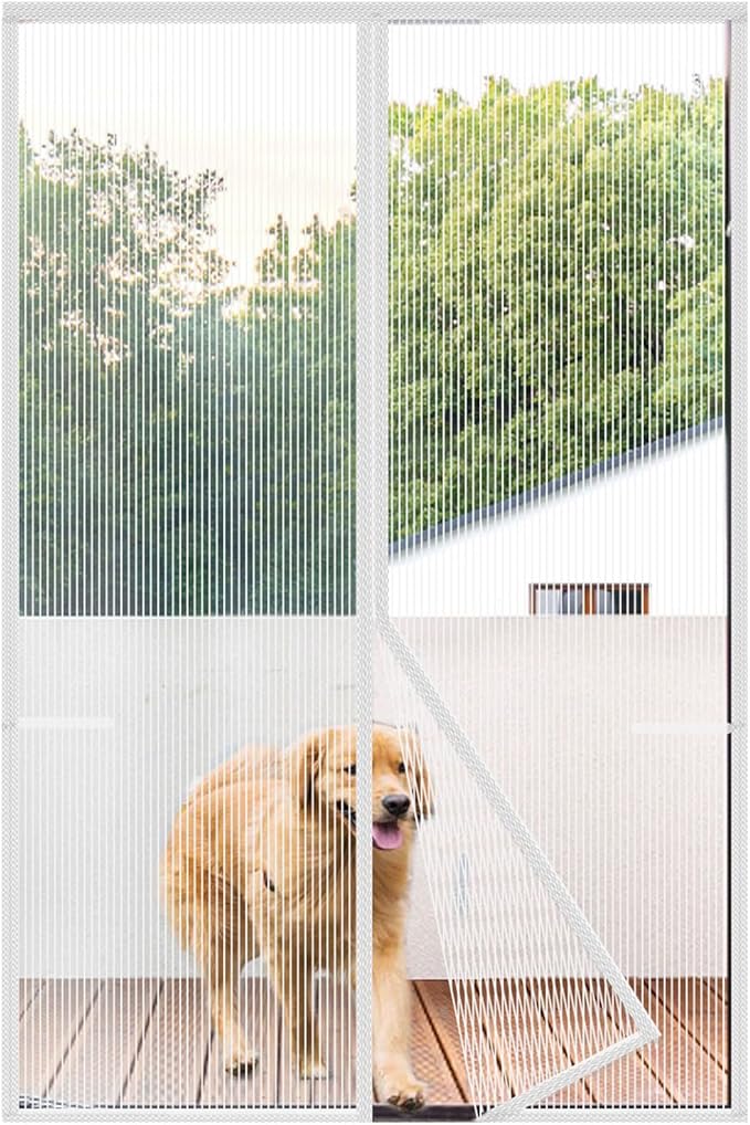 Risareyi Magnetic Screen Door Heavy Duty, Front Door Screen Magnetic Closure Thicken Tear-Resistant Mesh Keep Bugs Out, White - Net Curtain Itself Size 36" x 83"