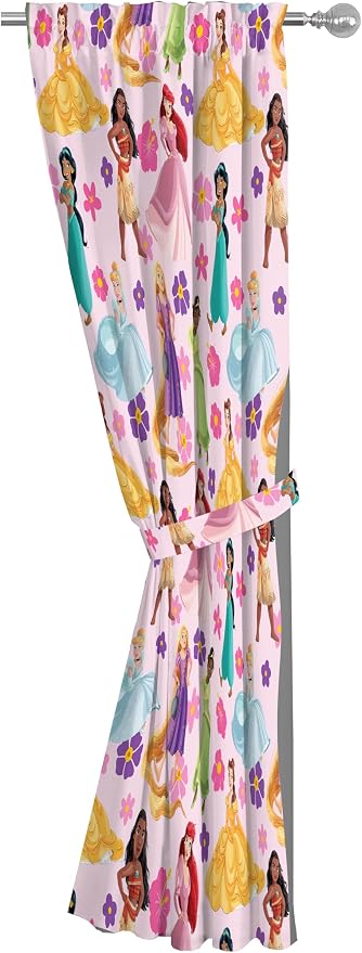 Jay Franco Window Curtains for Kids Bedroom 4-Piece Drape Set with 2 Tiebacks, Pink - Disney Princess, 42" W x 84" L (Pack of 2)