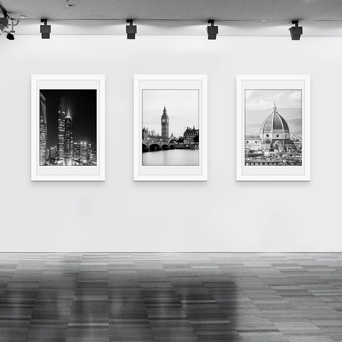 Picrit 20x30 Frame 3 Pack, White Poster Frame, Display Poster 18 x 24 with Mat or 20 x 30 without Mat for Horizontal or Vertical Wall Mounting