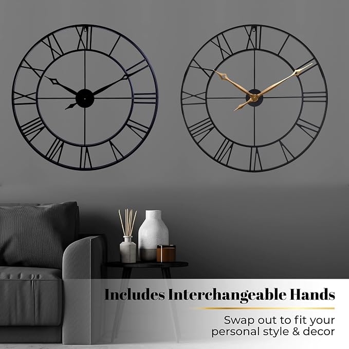 CLXEAST 30 Inch Large Wall Clock Modern, Oversized Roman Numeral Decorative Black Metal Wall Clock for Living Room Decor,House Warming Gifts New Home