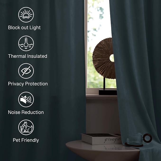 StangH Light Blue Velvet Curtains - Room Darkening Living Room Curtains Noise Reducing Window Panels for Nursery Study, Privacy Protect French Door Drapes, W52 x L72, 2 Panels