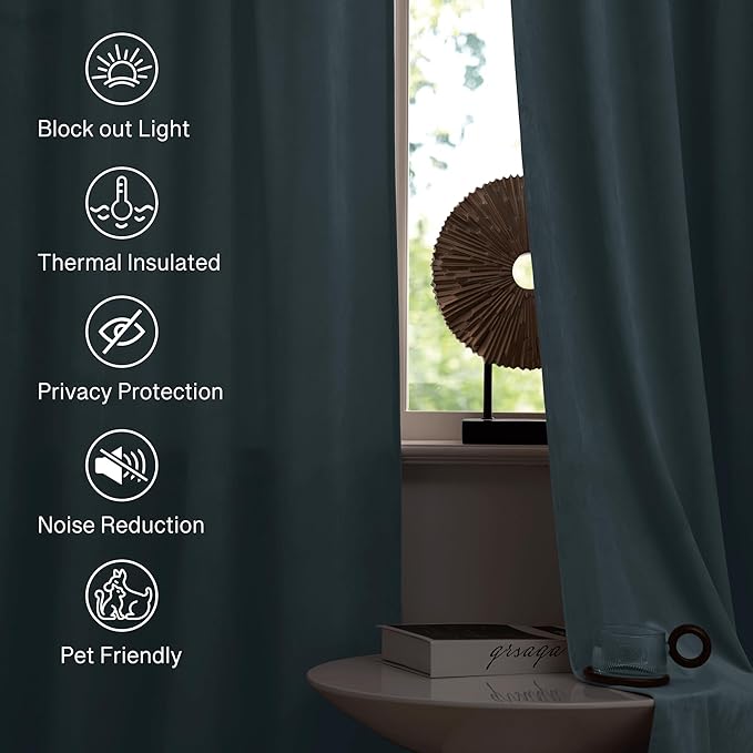 StangH Stone Blue Privacy Velvet Curtains for Doorway, 2 Panels | 300GSM Soft Velvet, Room Darkening, Noise Reducing & UV Protection Drapes for Nursery Bedroom, Office, Living Room