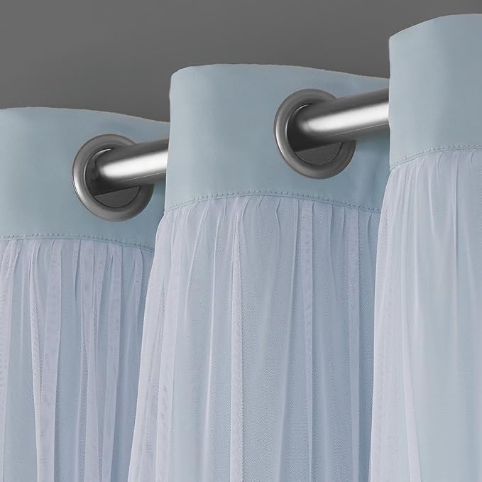 TOWN & COUNTRY LUXE Talia Double Layer Indoor Curtains, Sheer and Room Darkening Blackout, Grommet Top, Energy Efficient, 2-Pack Set, 52"x63", Aqua