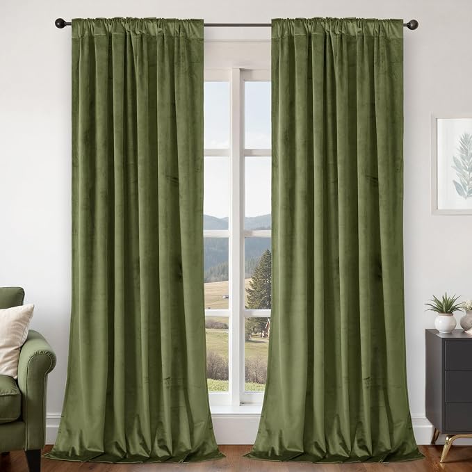 BGment Velvet Curtains 96 Inches for Bedroom, Sage Green Velvet Decorative Curtains Thermal Insulated Blackout Back Tab and Rod Pocket Drapes for Living Room, Set of 2 Panels, Each 52 x 96 Inch