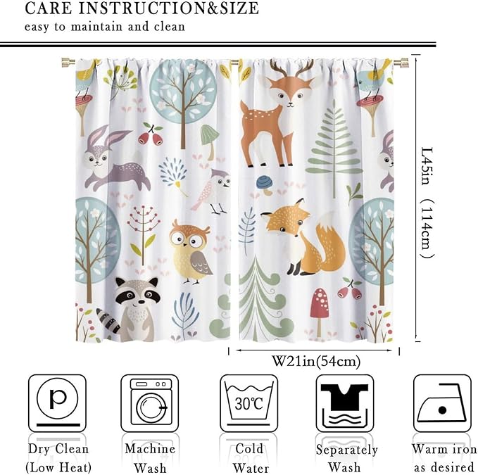 Nursery Safari Animals Curtains, Baby Boy Girl Kids Woodland Jungle Forest Lion Elephant Printed Curtains for Living Room Bedroom Window Drapes 2 Panel Sets42x45 Inch