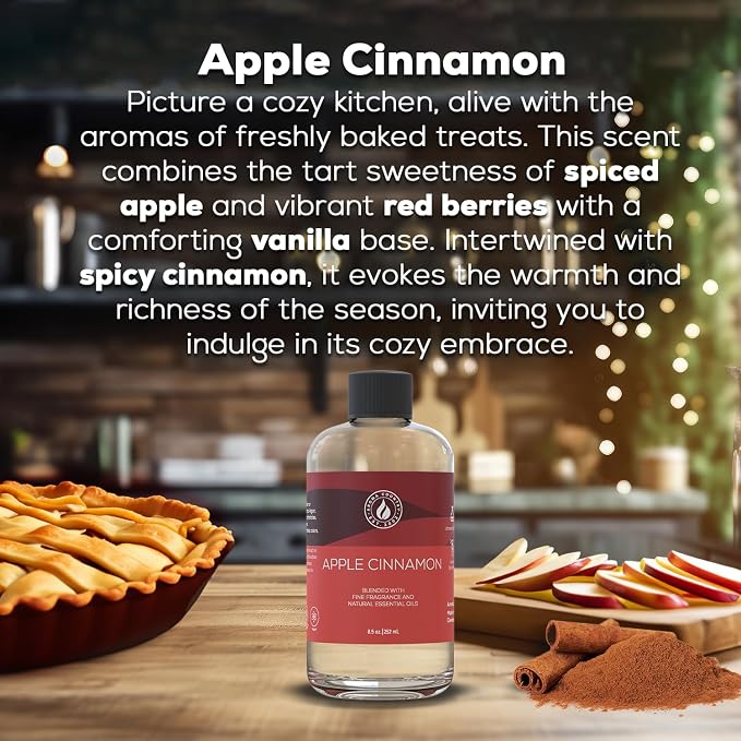 Aroma Country Apple Cinnamon Luxury Diffuser Oil Refill (8.5 Fl Oz) | Hotel-Inspired • Long-Lasting Home Fragrance • for Aromatherapy, Reed Diffusers, Diffuser Machines & Room Sprays