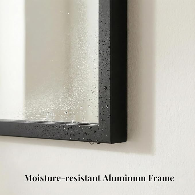 48"x36" Matte Black Large Framed Bathroom Vanity Wall Mirror | Large Vanity Wall Mirror, Slim Metal Frame, Dresser or Sideboard Use, Vertical/Horizontal Mount, Tempered Glass