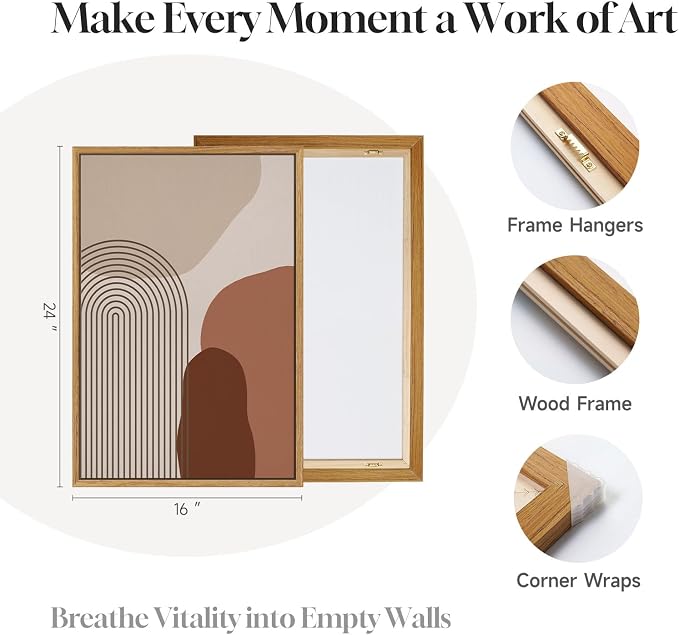 Framed Mid Century Modern Boho Wall Art for Living Room, 3 Piece Abstract Minimalist Line Canvas Artwork for Walls, Large Terracotta Tones Prints Paintings for Bedroom Hallway Wall Decor, 16x24 Inch
