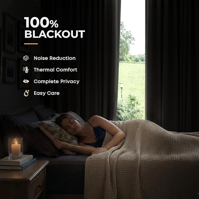 INOVADAY 100% Blackout Curtains for Bedroom, Black Out Curtains 80 Inch Long, Clip Rings Linen Blackout Drapes, Thermal Insulated Room Darkening for Living Room, 2 Panels - Olive Green,W50xL80