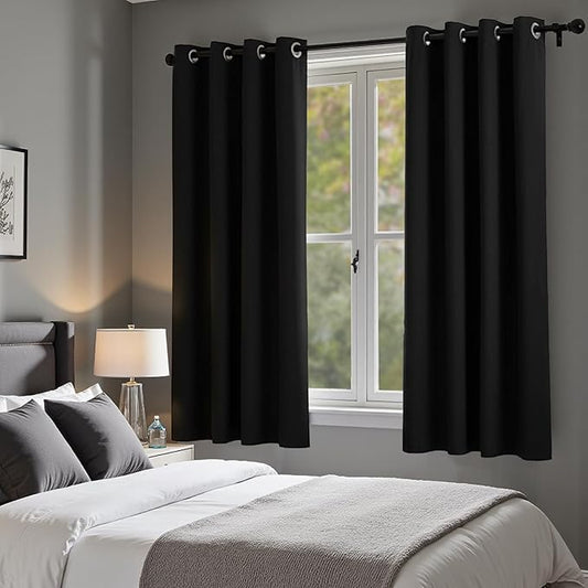 KOUFALL Black Out Curtains 63 Inch Long, 52x63 Length Grommet Blackout Room Darkening Thermal Insulated Curtains for Living Room Bedroom, 2 Panel Set