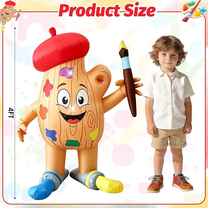 4FT Back to School Inflatable Palette Outdoor Decorations, Blow Up Artist Palette with Paintbrush Built-in 2 LED Lights for First Day of School & Art Paint Party, Classroom Yard Garden Photo Props