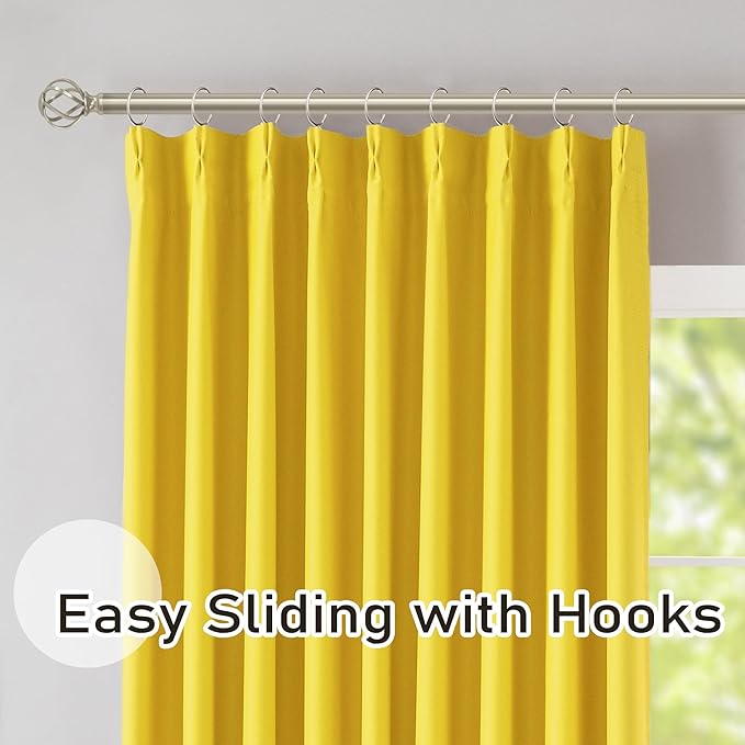 DONREN Yellow Pinch Pleated Blackout Curtains with Hooks - 94 inch Length Room Darkening Thermal Insulated Window Curtain Panels for Living Room Bedroom 2 Panel 40" Wx94 L