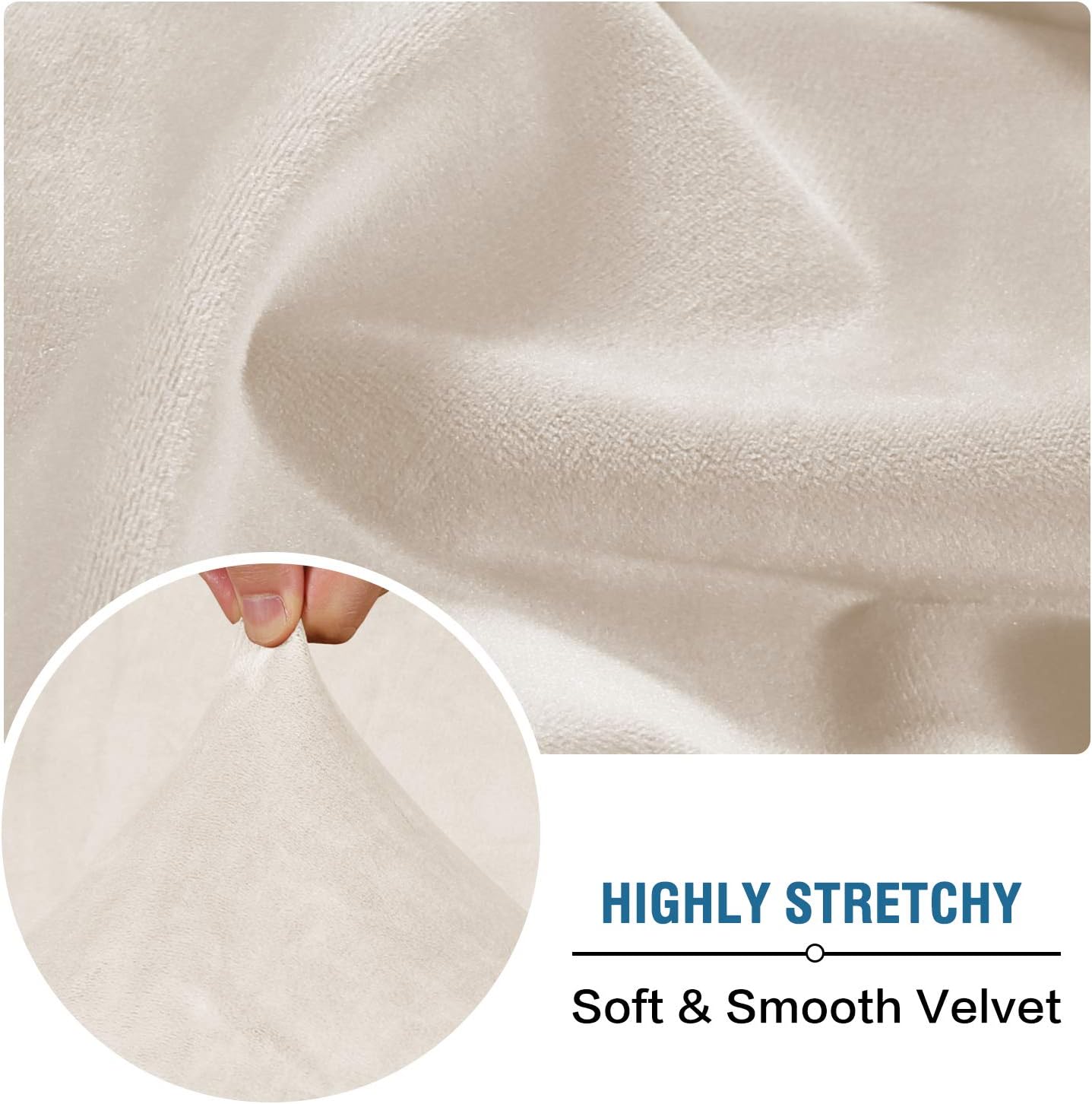 H.VERSAILTEX Velvet Stretch Couch Cushion Cover Plush Cushion Slipcover for Chair Loveseat Sofa Cushion Furniture Protector Seat Cushion Sofa Cover (3 Piece XL Sofa Cushion Covers, Ivory)