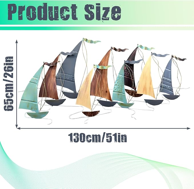 edaknez Large Metal Sailboat Wall Decor, 51" x 26" Ship Metal Wall Art | Coastal Nautical Boat Wall Hanging, Large Ship Wall Sculptures, for Living Room Bedroom Indoor Ourdoor Ocean Beach