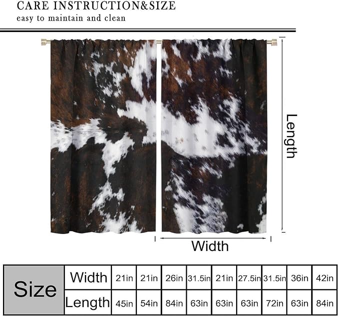 Cow Print Blackout Curtain for Living Room, Animal Black White Cow Window Treatments Western Rustic Farm 2 Panels Rod Pocket Drapes for Bedroom Kitchen Decor 72x63 Inch