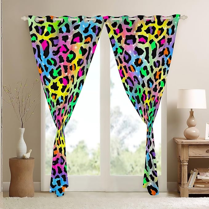 Feelyou Colourful Leopard Room Darkening Blackout Curtain Cheetah Curtains for Bedroom Living Room Boys Girls Animal Print Blackout Curtains (2 Panels, 42 x 90 Inch) Safari Window Treatments
