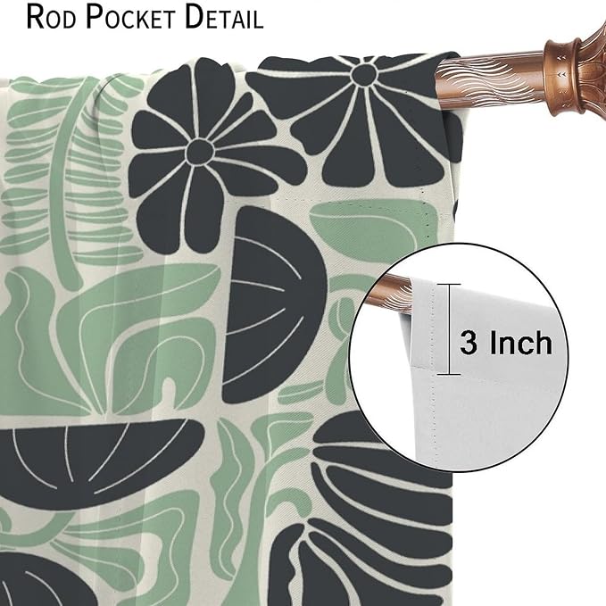 JESTRONRY Mid Century Boho Curtains, Modern Abstract Abstract Geometric Green Floral Pattern Print Blackout Window Door Curtains for Bedroom Living Room Home Decor 63x72in