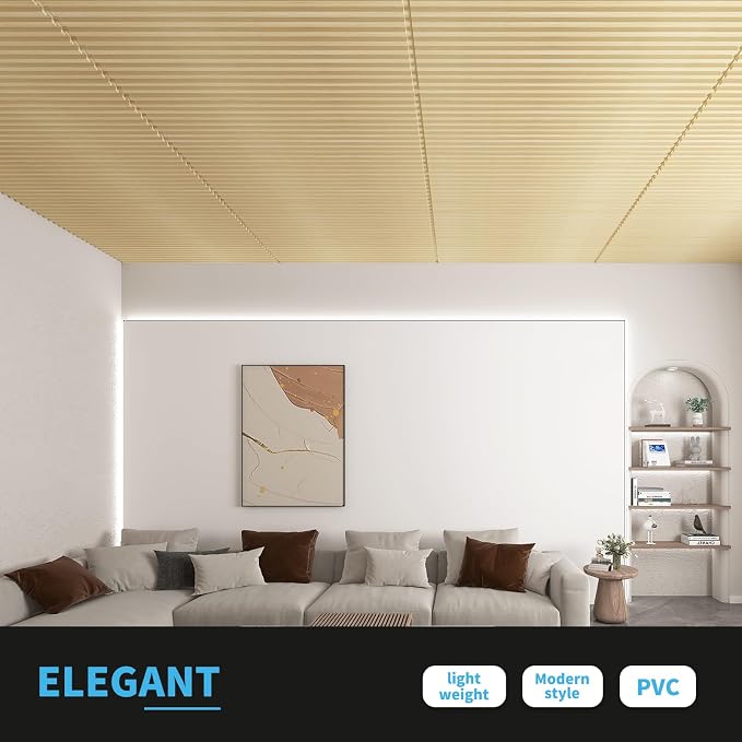 Art3d 12-Pack Slat Design 3D Wall Panels for Interior Wall Decor, 2x4 FT PVC Decorative Drop Ceiling Tiles - Oak, 24 x 48in.