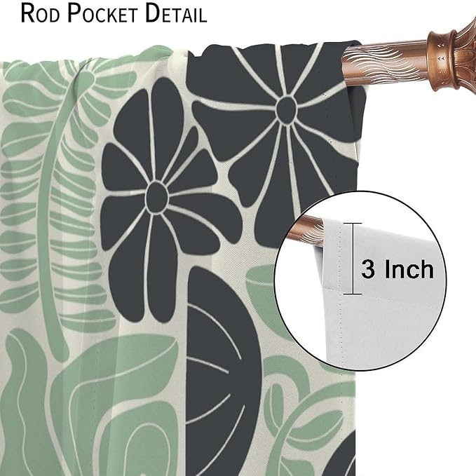 JESTRONRY Mid Century Boho Curtains, Modern Abstract Abstract Geometric Green Floral Pattern Print Blackout Window Door Curtains for Bedroom Living Room Home Decor 42x63in