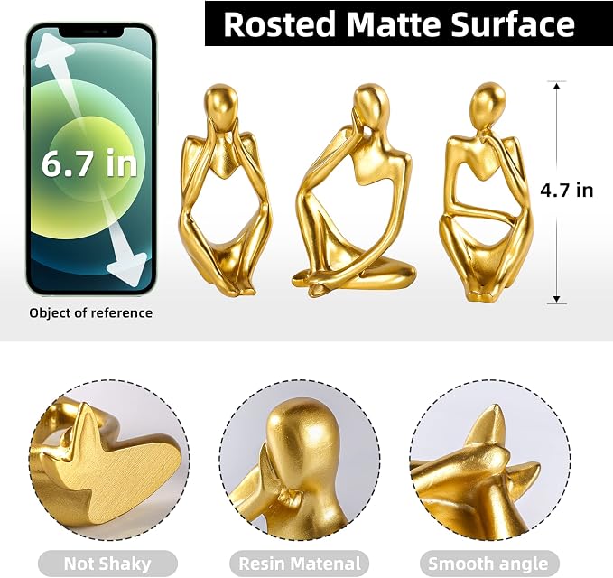 BMLCGJ Thinker Statue Gold Decor Abstract Art Sculpture, Golden Resin Collectible Figurines for Home Living Room Office Shelf Decoration,Great Gifts Ideas (Gold)