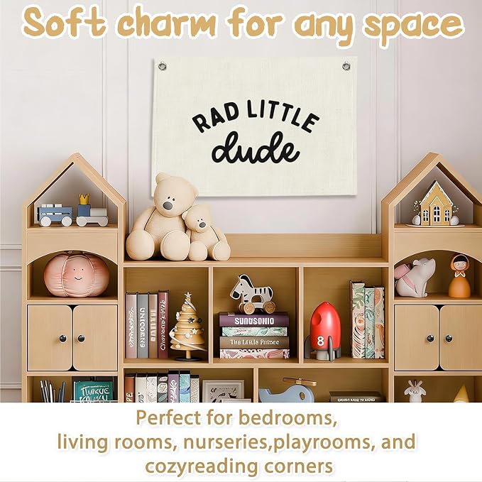 RTXLEZM Boys Room Decor, Rad Little Dude Room Canvas Banner Wall Hanging, Minimalist Black and White Wall Art Prints for Kids Toddler Boys Nursery Bedroom Playroom Decor, 20x30 Inch