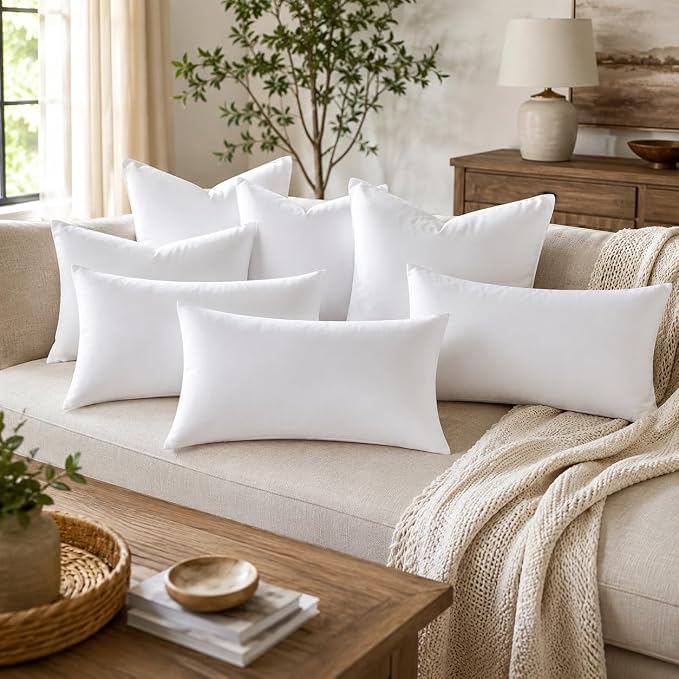 12 x 20 Inch Throw Pillow Inserts – Set of 6 Rectangluar Lumbar Cushions with Polyester Fill for Decorative Pillow Covers