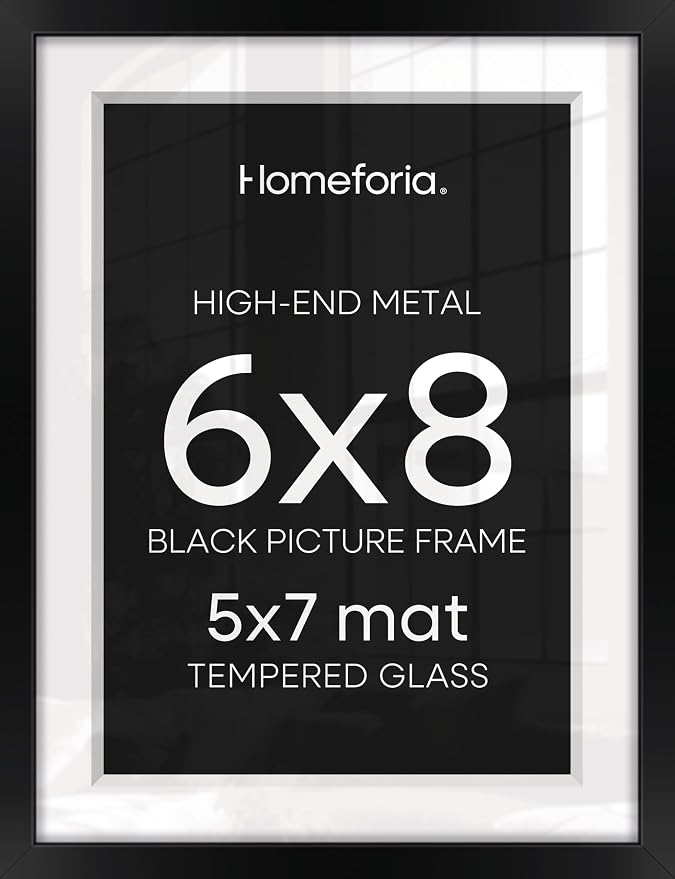 Homeforia 6x8 Picture Frame Black, High End Metal 6 x 8 Black Frames with Mat 5 x 7 for Art, 8x6 Desk Frame Matted to 5x7 inch Photo, 6 by 8 Wall or Tabletop Frames, Tempered Glass, Wall Kit, Set of 3