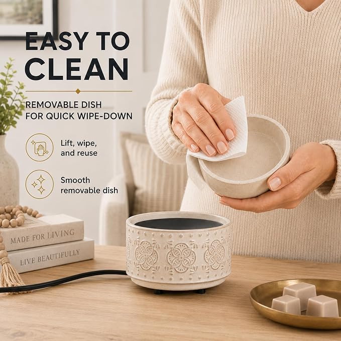 mocosa Ceramic Wax Melt Warmer, 3-in-1 Electric Wax Warmer for Scented Wax Melts, Flameless Candle Wax Burner for Home Fragrance, Bedroom Bathroom Office Decor, Gifts for Women Mom(Beige-Granular)
