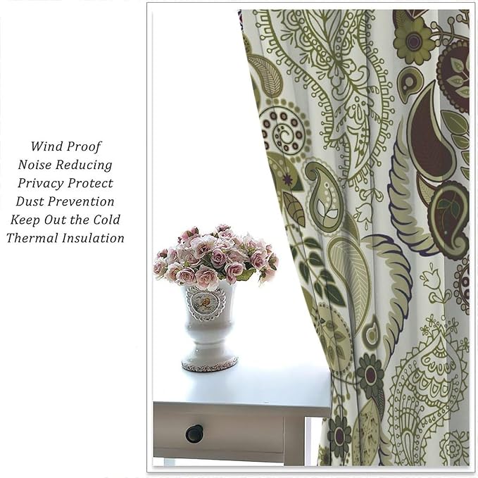 Tribal-Inspired Printed Curtains, Bohemian-Themed Abstract Tropical Botanical Patterns, Blackout Curtains for Bedrooms, Living Rooms and Offices.42X54 Inch