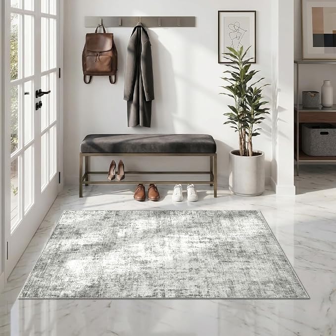 3x5 Area Rugs Washable Living Room Rug-No Slip Soft Carpets Modern Abstract Indoor Floor Stain Resistant Carpet for Bedroom Dining Room Farmhouse Nursery Home Office Grey