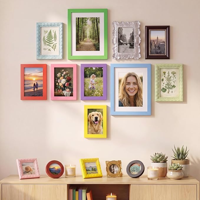 Kathfly 15 Pack Vintage Picture Frames for Wall, Tabletop Display Ornate French Country Frames Vintage Farmhouse Decor Antique Wall Frame Set for Gallery Bedroom Living Room Decor (Dopamine)