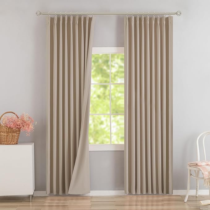 DONREN Sand Pinch Pleated Blackout Curtains with Hooks - 104 inch Length Room Darkening Thermal Insulated Window Curtain Panels for Living Room Bedroom 2 Panel 40" Wx104 L