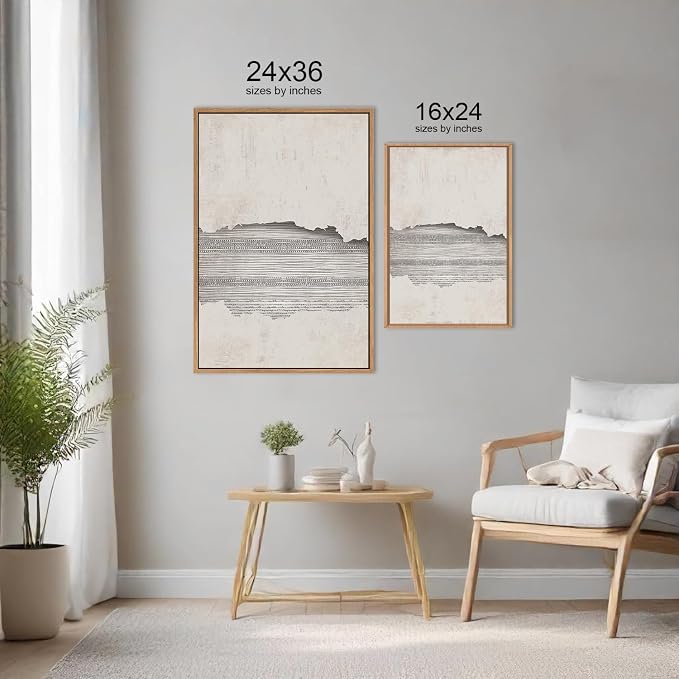 CHDITB Modern Abstract Canvas Wall Art, Neutral Framed Art Prints, Black Beige Large Wall Painting, Geometric Line Textured Minimalist Wall Decor for Living Room Bedroom Dining Room Office 24"x36"x3