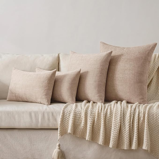 MIULEE Textured Pillow Covers 20x12 Inch Pack of 2,Irish Cream Soft Thick Solid Lumbar Decorative Chenille Throw Pillows Neutral Farmhouse Cushion Covers Modern Home Decor for Sofa Bedroom Living Room