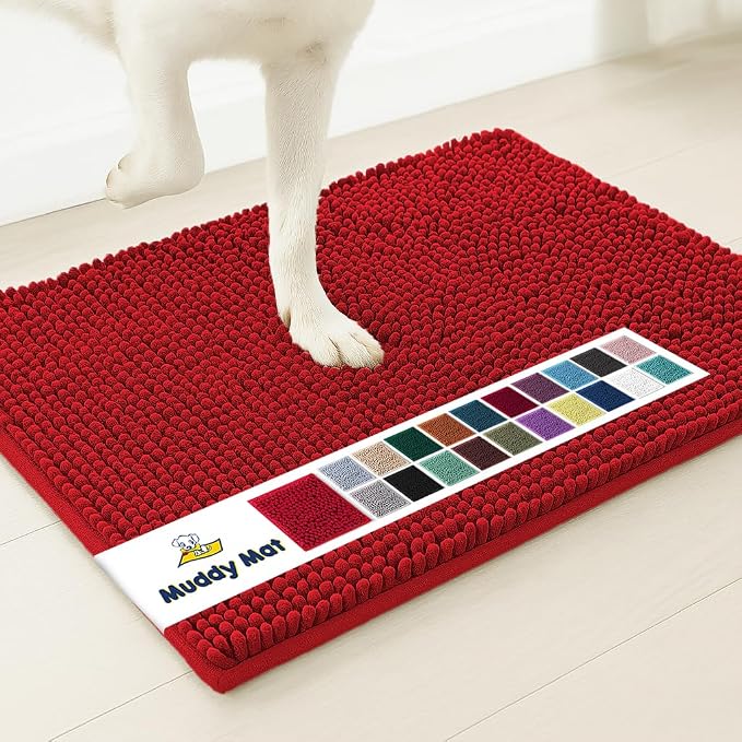 Muddy Mat® | Super Water Absorbent Door Mat Indoor, Microfiber Quick Dry Chenille Entryway Rug, Slip Resistant Front Door Mat, Indoor Mats for Entryway, Machine Washable Pet Rug, Red 6ft x 9ft