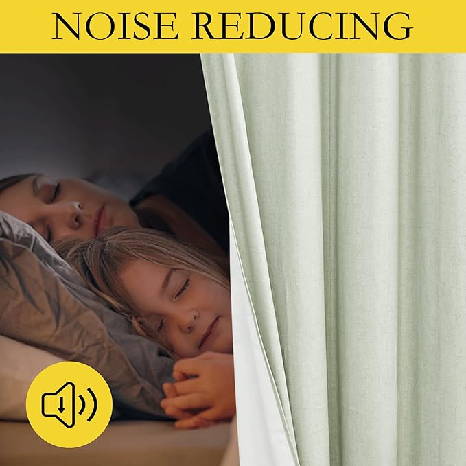 NICETOWN 100% Blackout Linen Curtains with Thermal Insulated White Liner, Sage Green, W62, 2 Pieces, Noise Reducing Textured Linen Look Curtains for Windows 108" Length for Classroom