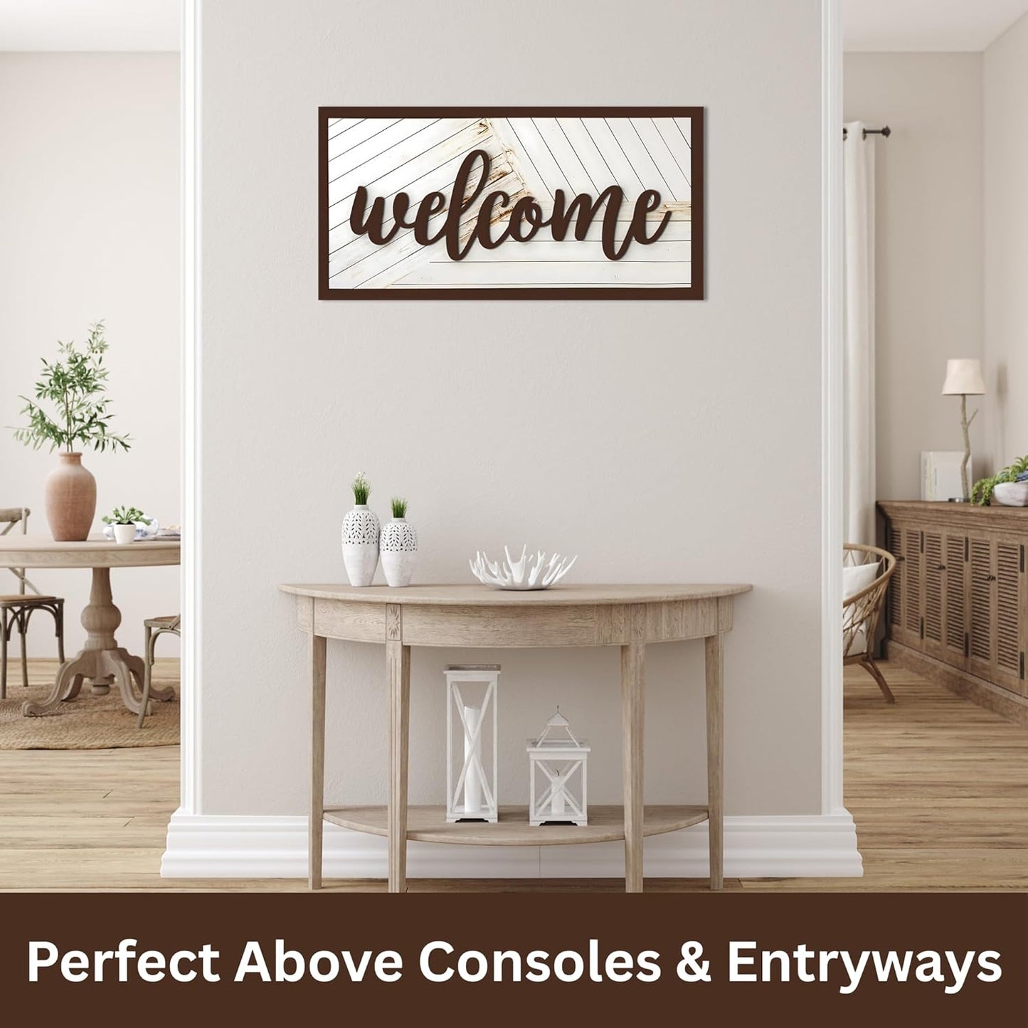 Welcome Sign - Large Rustic Wooden Wall Decor for Farmhouse Living Room, Entryway, or Foyer | 32"x16" Hanging Wall Art