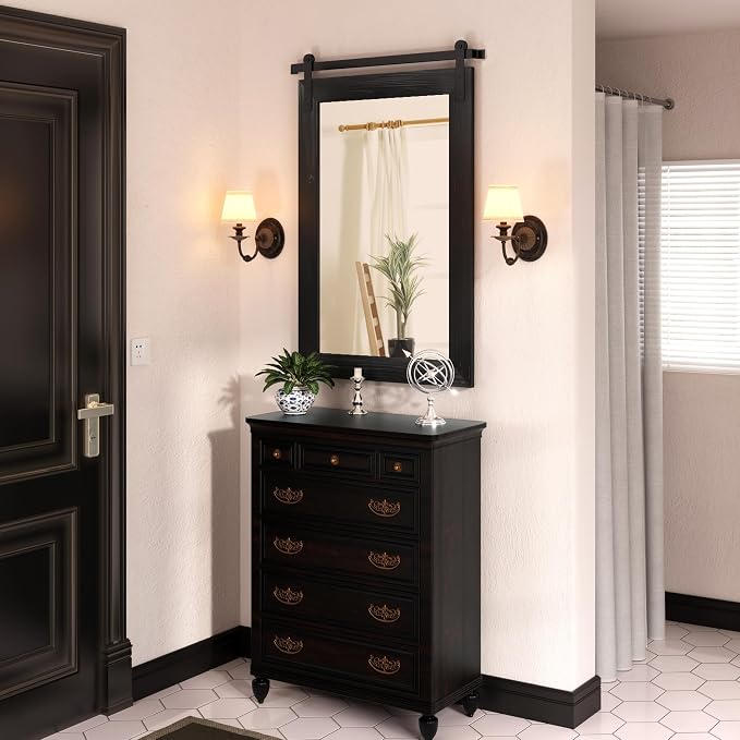COGOOD Bathroom Mirrors for Over Sink - 22 x 30 Farmhouse Barn Door Wall Mirror for Bathroom, Living Room, Entryway Wall Decor Black